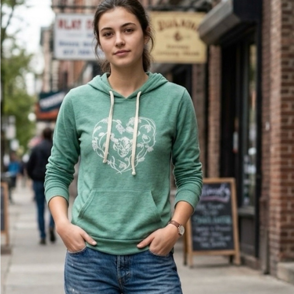 STONE  GREEN HOODIE, DRAWSTRING & KANGAROO POCKET. NEW WITH TAGS.